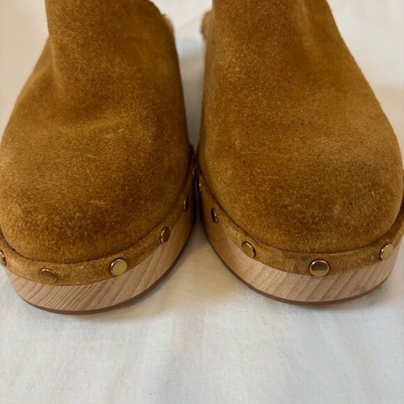 J. Crew Dakota Suede Studded Wooden Platform Clogs in Burnished Pecan Size 6.5 - Picture 5 of 11